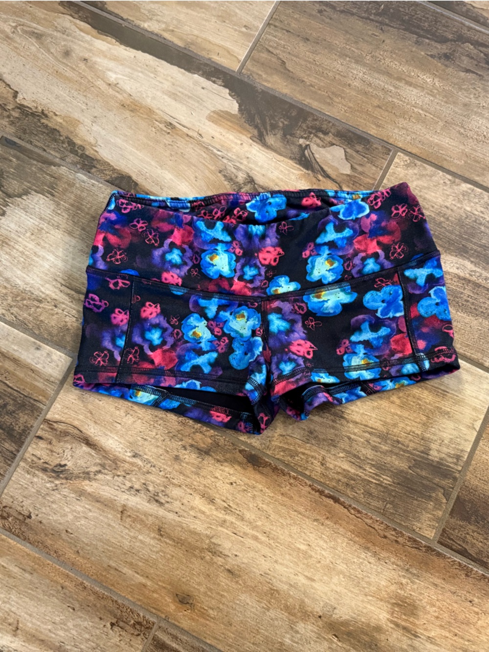 Fleo Women's Floral Bike Shorts in Black with Blue & Pink Accents
